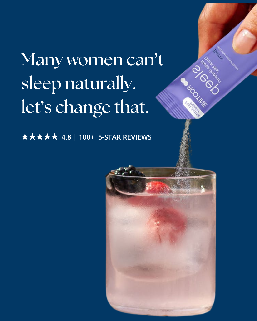 Advertisement for Rootine sleep supplement with product and ingredients listed on a purple background